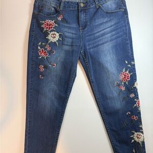 Sandpiper Jeans Womens 16 Ankle High Rise Pocket Embroidered Floral Blue Stretch